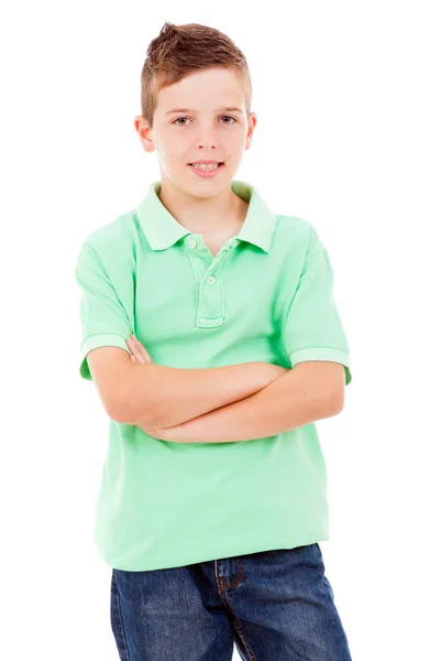 Portrait of happy little boy over white background — Stock Photo, Image