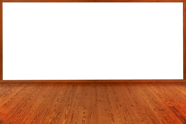 Gallery Interior with empty white wall and wooden floor — Stock Photo, Image