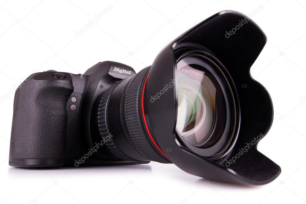 Digital SLR camera on white background