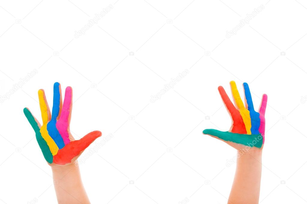 Painted hands on white background