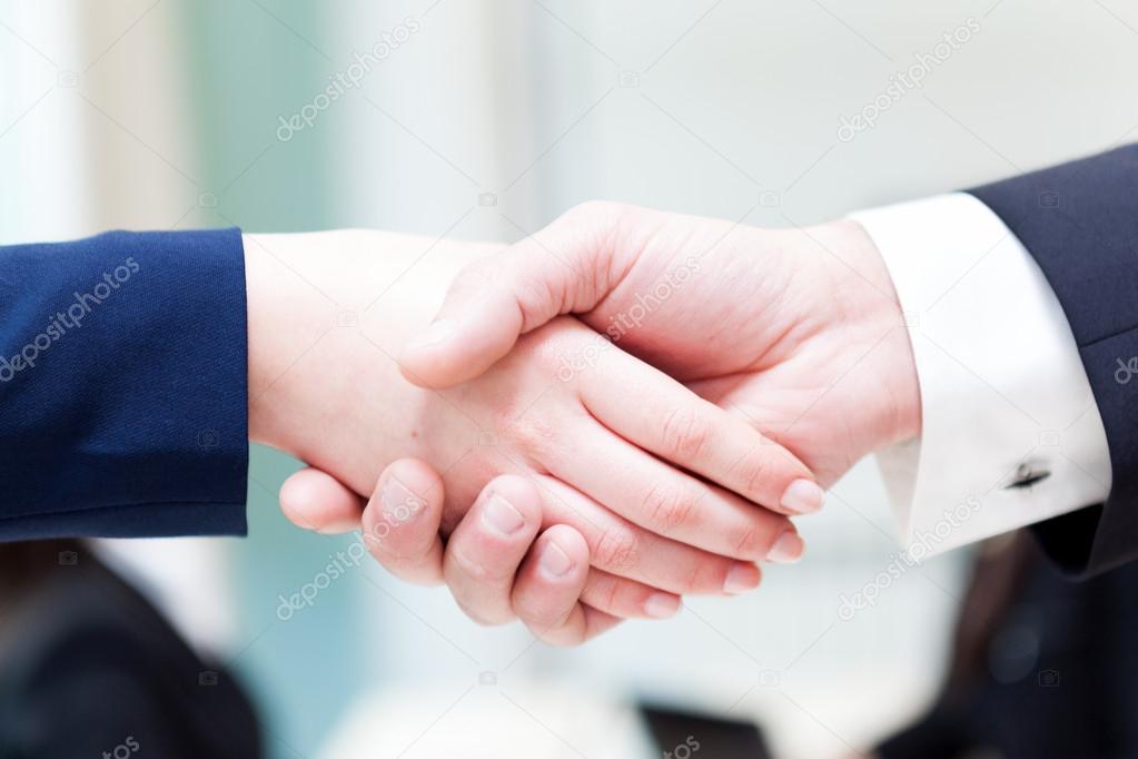 Business handshake between men and woman