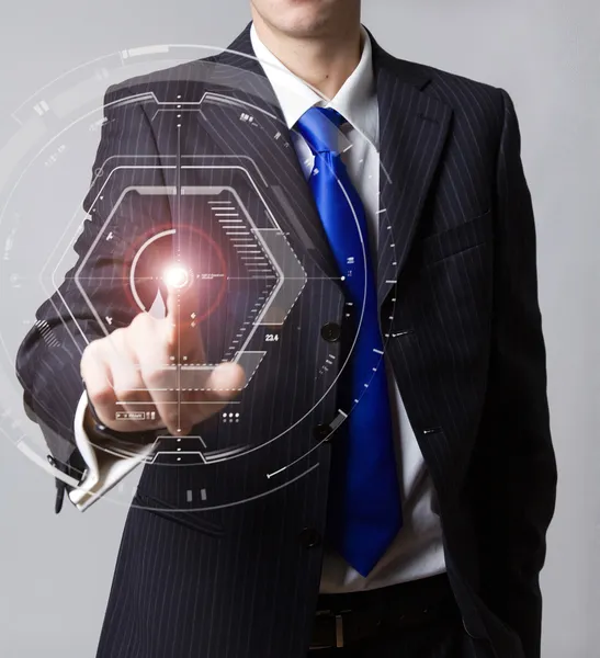 Businessman touch digital virtual screen — Stock Photo, Image