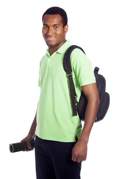 African American student smiling - isolated over a white backgro — Stock Photo, Image