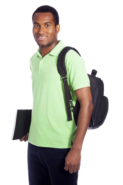 Estudiante afroamericano sonriendo - aislado sobre un fondo blanco — Foto de Stock