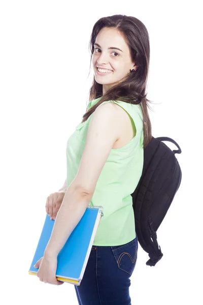 Estudiante sonriente mirando a la cámara, aislada en blanco — Foto de Stock