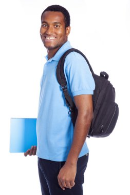 gülen - beyaz bir arka plan üzerinde izole yakışıklı öğrenci