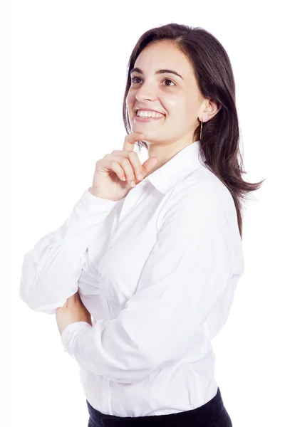 Nachdenkliche Geschäftsfrau blickt auf — Stockfoto