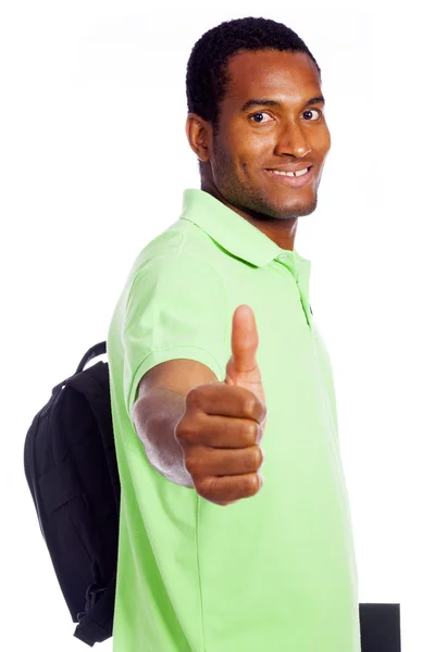 Student duim glimlachen-geïsoleerd op een witte achtergrond — Stockfoto