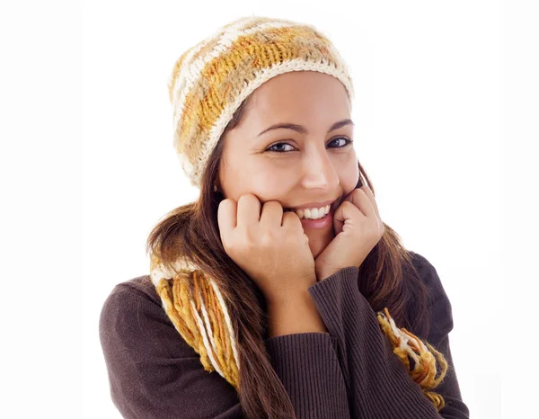 Young beautiful smiling woman on white background — Stock Photo, Image