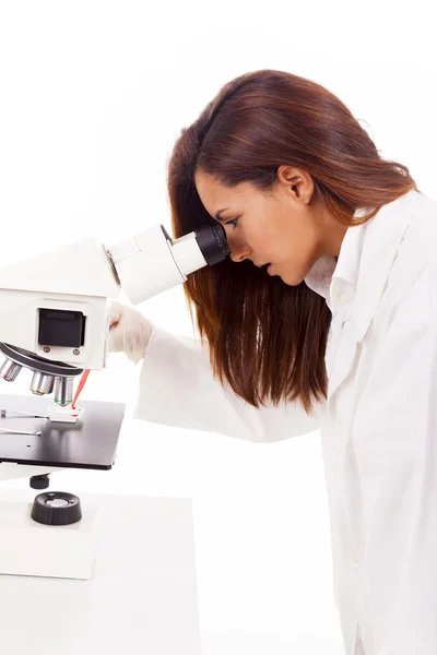 Scientist looking through microscope — Stock Photo, Image