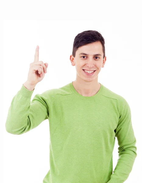 Homem feliz apontando para cima — Fotografia de Stock