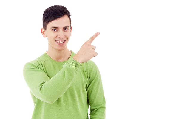 Happy man pointing at copy space — Stock Photo, Image