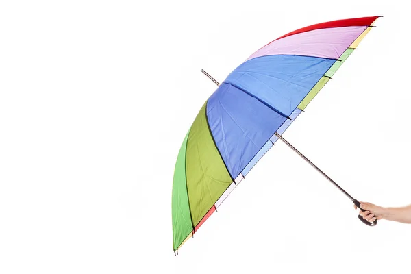 손을 잡고 흰색 절연 다 색된 우산 — 스톡 사진