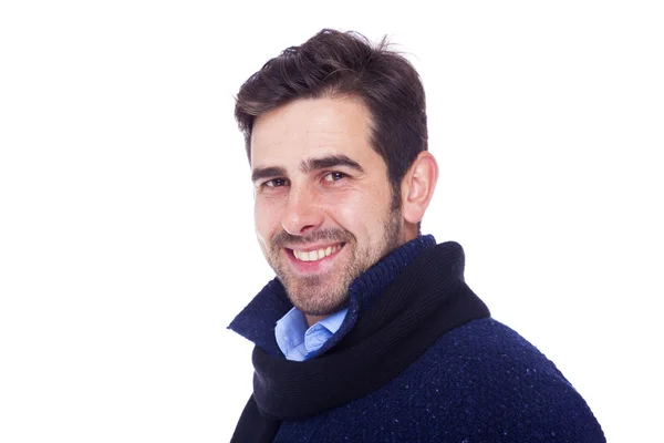 Handsome latin man dressed with winter clothing, isolated on a w — Stock Photo, Image