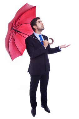 Eğer açılan şemsiye kontrol ile yakışıklı işadamı onun rainin