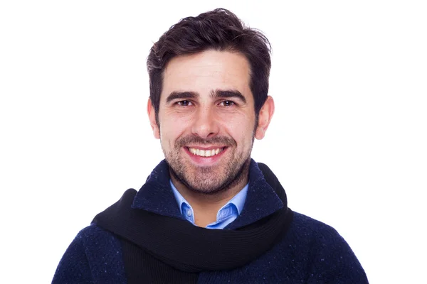 Handsome latin man dressed with winter clothing, isolated on a w — Stock Photo, Image