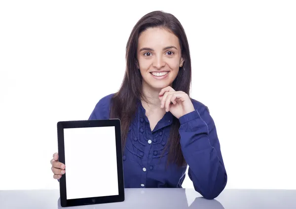 Mujer de negocios sosteniendo una tableta —  Fotos de Stock