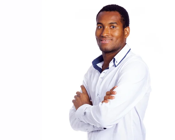 Portrait of a handsome smiling black man on white background — Stock Photo, Image