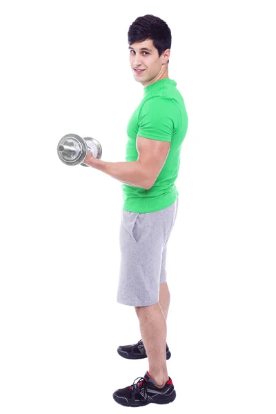 Full body portrait of a athletic man lifting weights — Stock Photo, Image