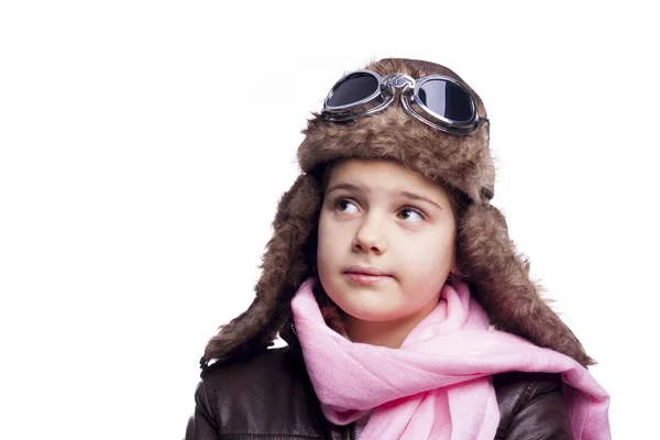 Day dreaming pilot child, isolated on a white background — Stock Photo, Image