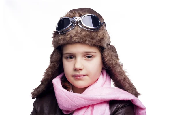 Портрет пілотної дитини, ізольований на білому тлі — стокове фото