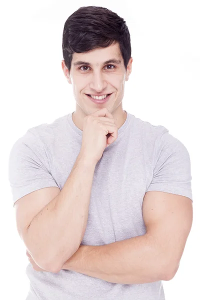 Retrato de un guapo latino sonriendo, aislado sobre un blanco — Foto de Stock