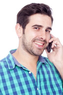 yakışıklı adam cep telefonuyla konuşuyor