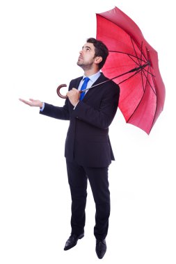 yakışıklı işadamı ile açılan şemsiye