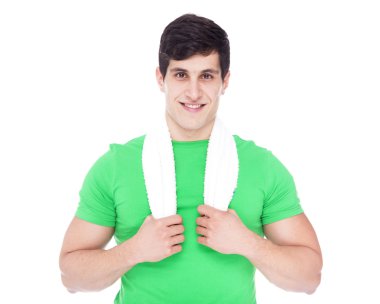 atletik erkek havlu tutan
