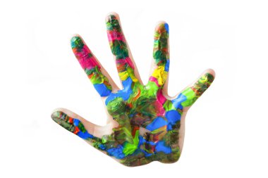 Çocuk el boyalı, üzerinde beyaz izole