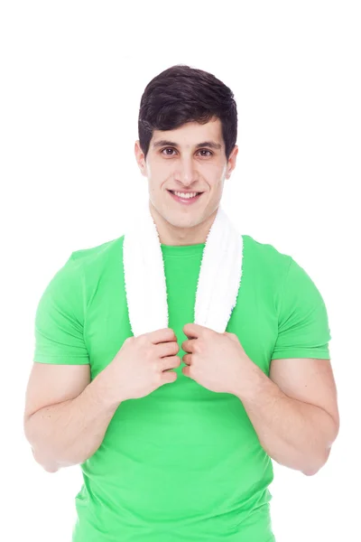 Hombre atlético sosteniendo una toalla — Foto de Stock