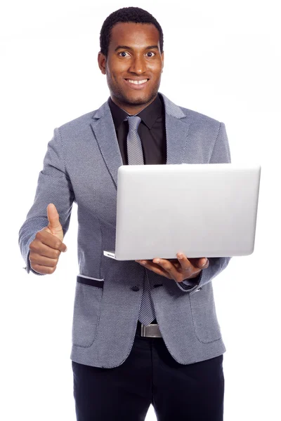 Ο άνθρωπος των επιχειρήσεων με ένα φορητό υπολογιστή — Φωτογραφία Αρχείου
