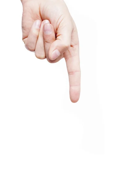 Mann Hand zeigt nach unten auf weißem Hintergrund — Stockfoto