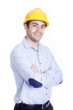 yakışıklı bir mühendis, üzerinde beyaz izole portresi