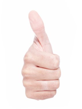 homem mão polegar para cima sobre fundo branco