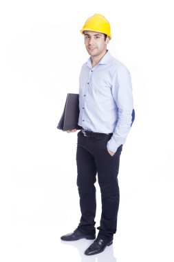 yakışıklı bir mühendis, üzerinde beyaz izole portresi