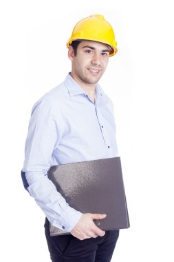 yakışıklı bir mühendis, üzerinde beyaz izole portresi