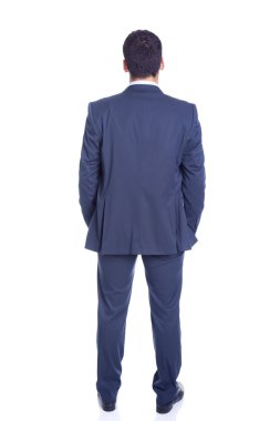 Kendine güvenen iş adamı arkasından, üzerinde beyaz izole