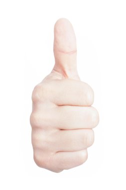  Erkek el başparmak yukarıya üstünde izole beyaz gösterilen