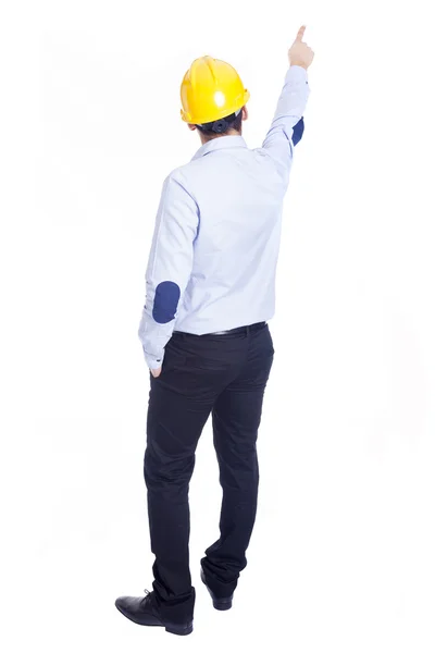 Engineer pointing at something, isolated on white — Stock Photo, Image