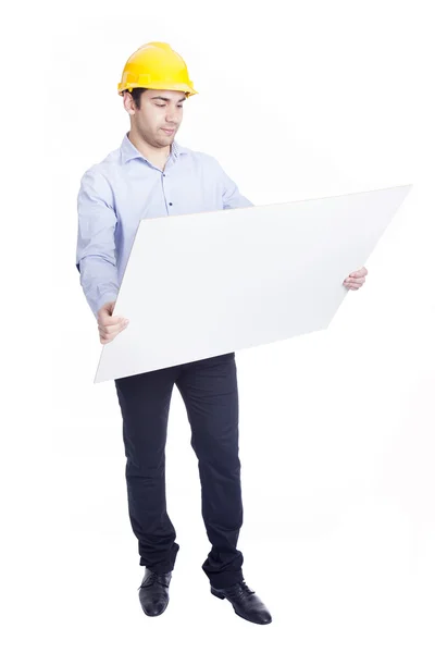 Portrait of a handsome engineer, isolated on white — Stock Photo, Image