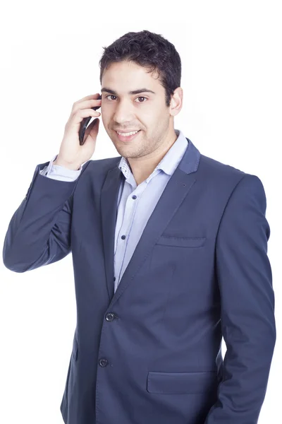Businessman using a smart phone, isolated on white — Stock Photo, Image