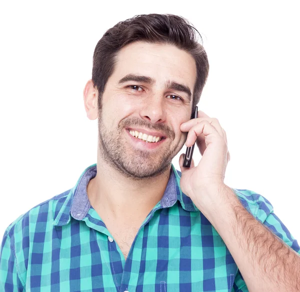 Homem latino falando no celular — Fotografia de Stock