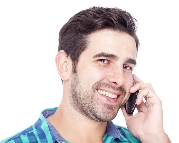 Latinské muž mluví do mobilního telefonu — Stock fotografie