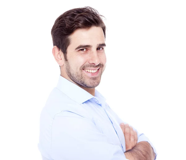 Retrato de un hombre guapo sonriendo, aislado en blanco —  Fotos de Stock