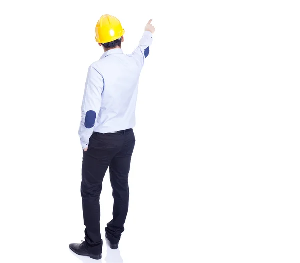 Engineer pointing at something, isolated on white — Stock Photo, Image