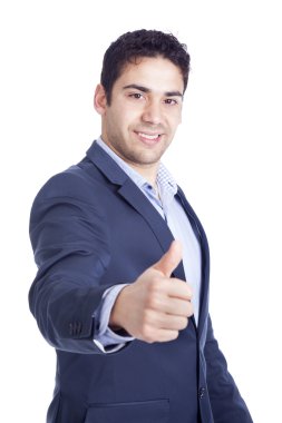 Baş parmağı havada bir iş adamı.