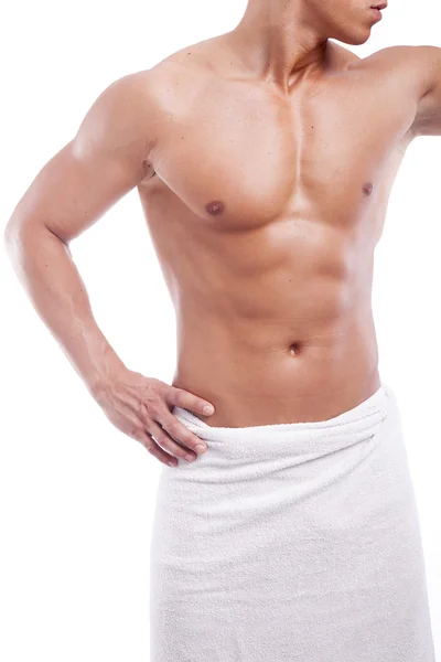 Uomo muscolare in asciugamano — Foto Stock
