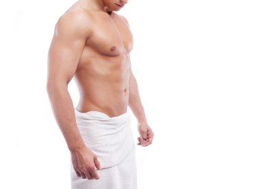 havlu, beyaz izole yakışıklı kaslı adam