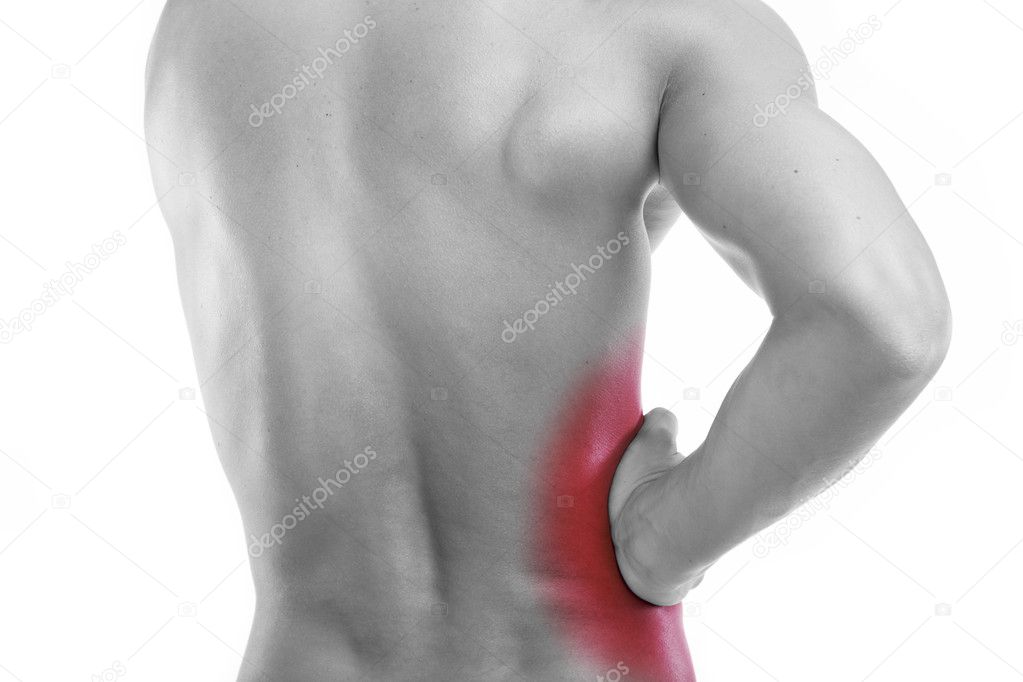 Rear view of a young man with back pain